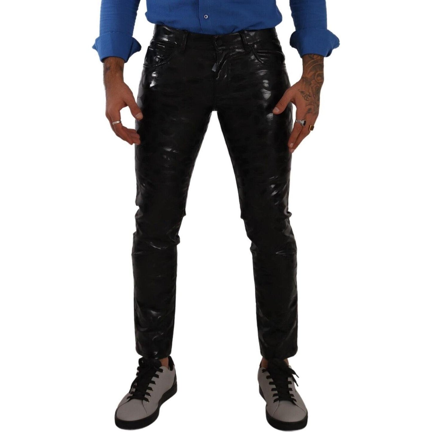 Elegant Black Logo Skinny Pants