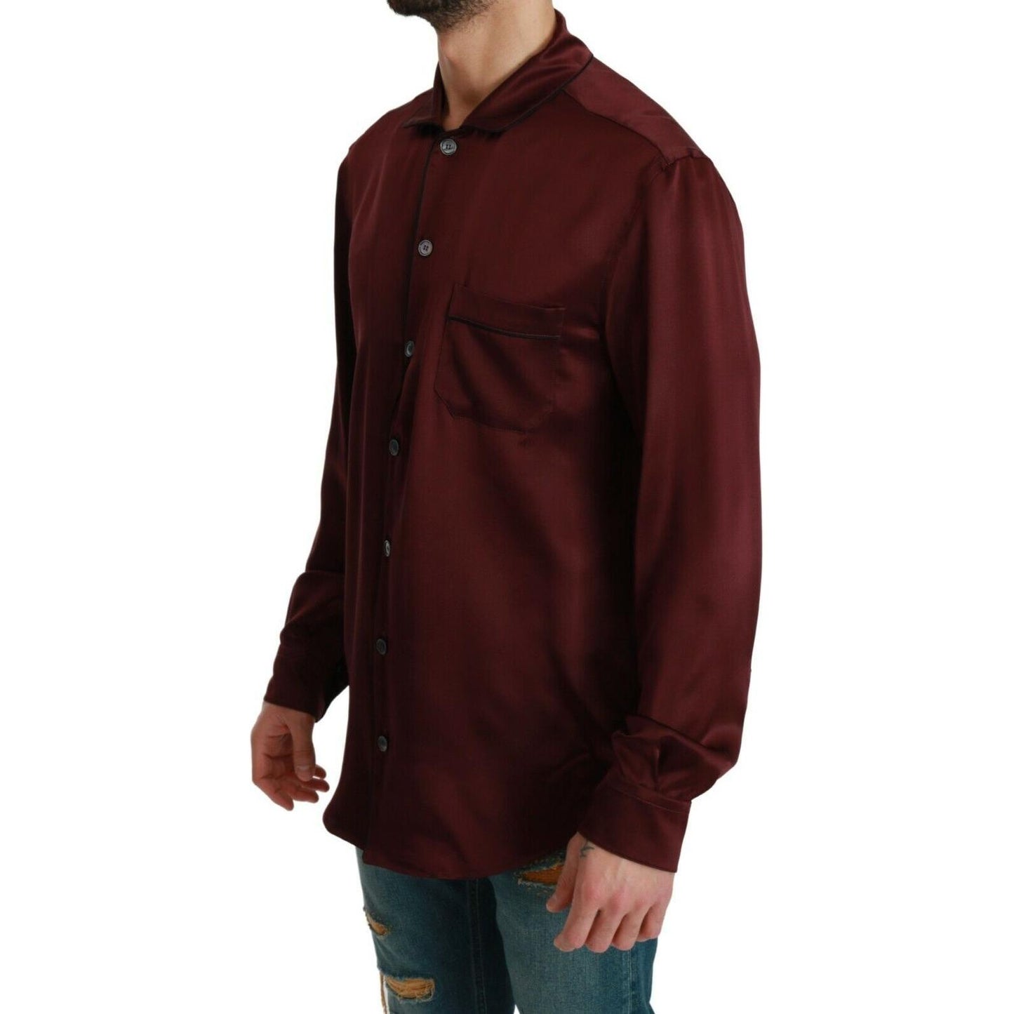 Bordeaux Silk Pajama-Inspired Shirt