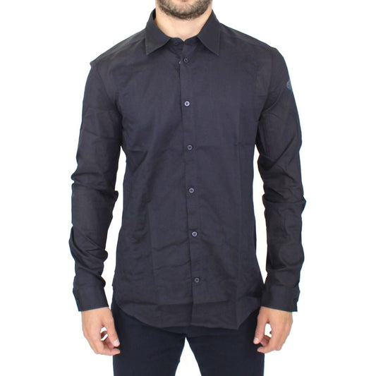 Elegant Blue Cotton Slim Casual Shirt