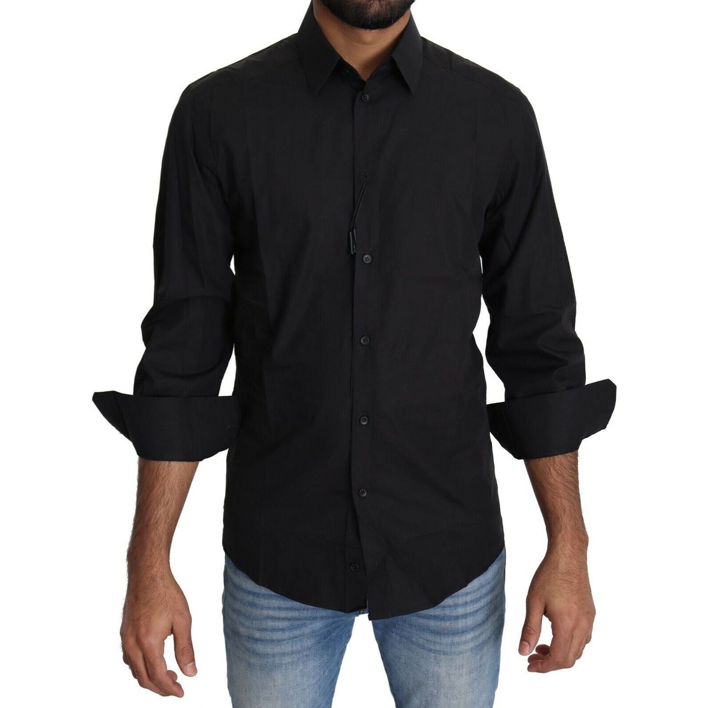 Dolce & Gabbana Black Cotton Formal Dress Men Top Shirt