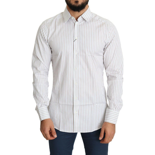 Elegant White Striped Cotton Dress Shirt