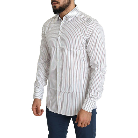 Elegant White Striped Cotton Dress Shirt