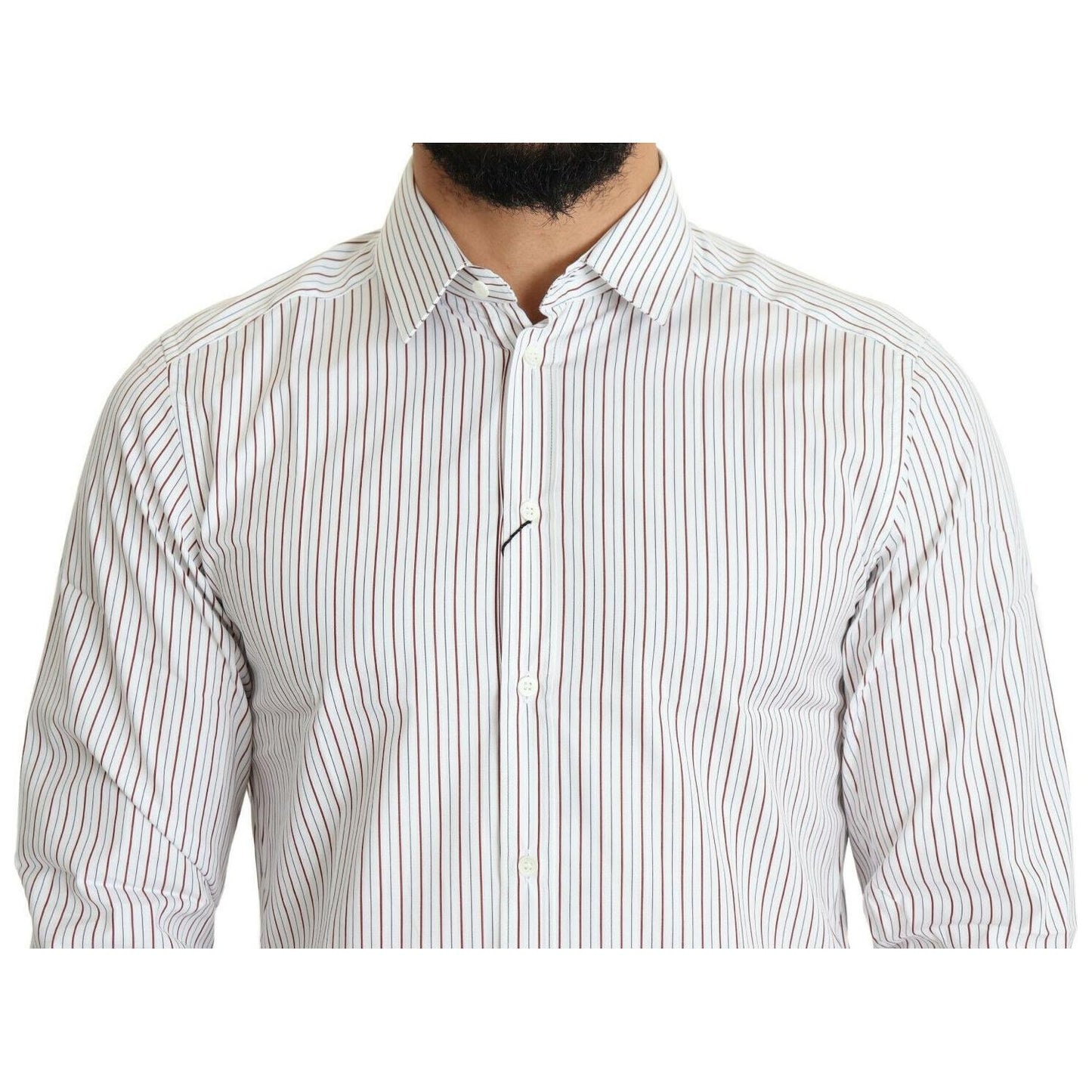 Elegant White Striped Cotton Dress Shirt