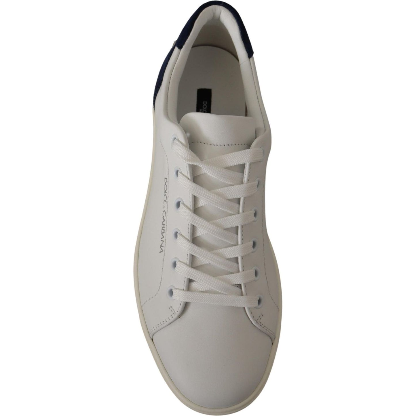 Elegant White and Blue Low-Top Leather Sneakers