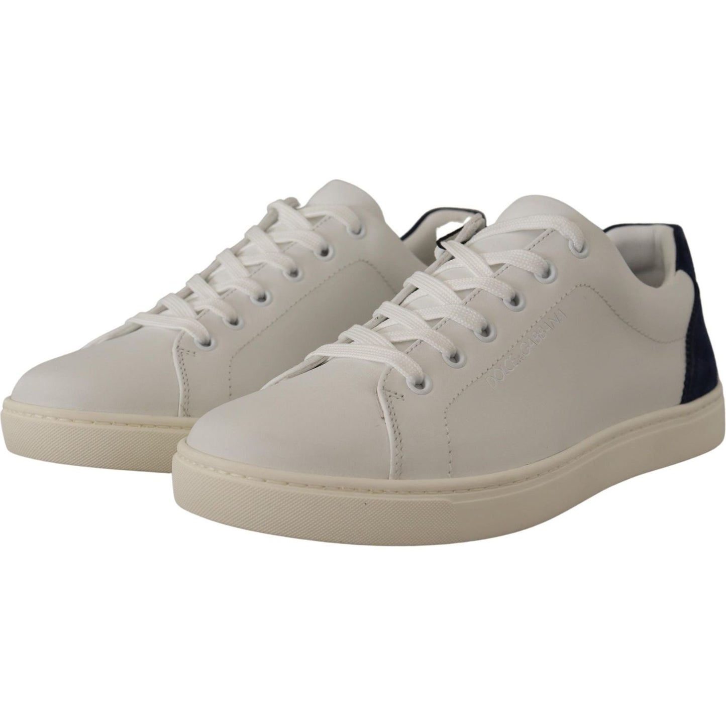 Elegant White and Blue Low-Top Leather Sneakers