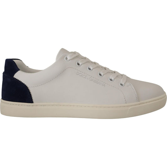 Elegant White and Blue Low-Top Leather Sneakers