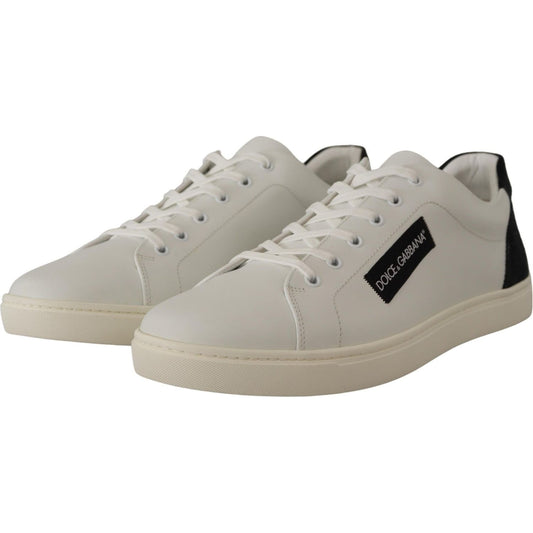 Elegant White Leather Low Top Sneakers