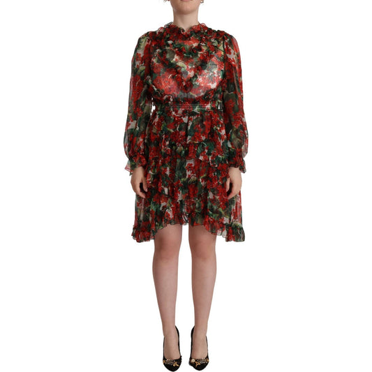 Floral Silk Mini Knee High Dress