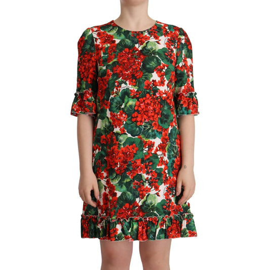 Dolce & Gabbana Multicolor Red Floral Shift Gown Dress Dolce & Gabbana