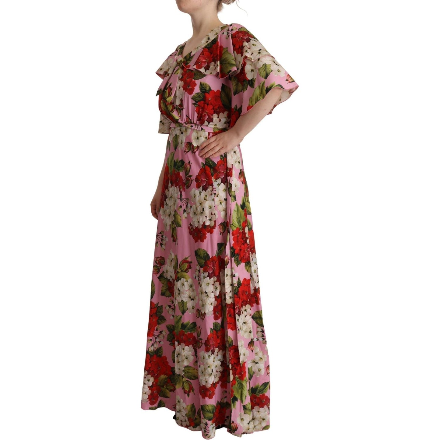 Dolce & Gabbana Pink Floral Silk Stretch Gown Maxi Dress