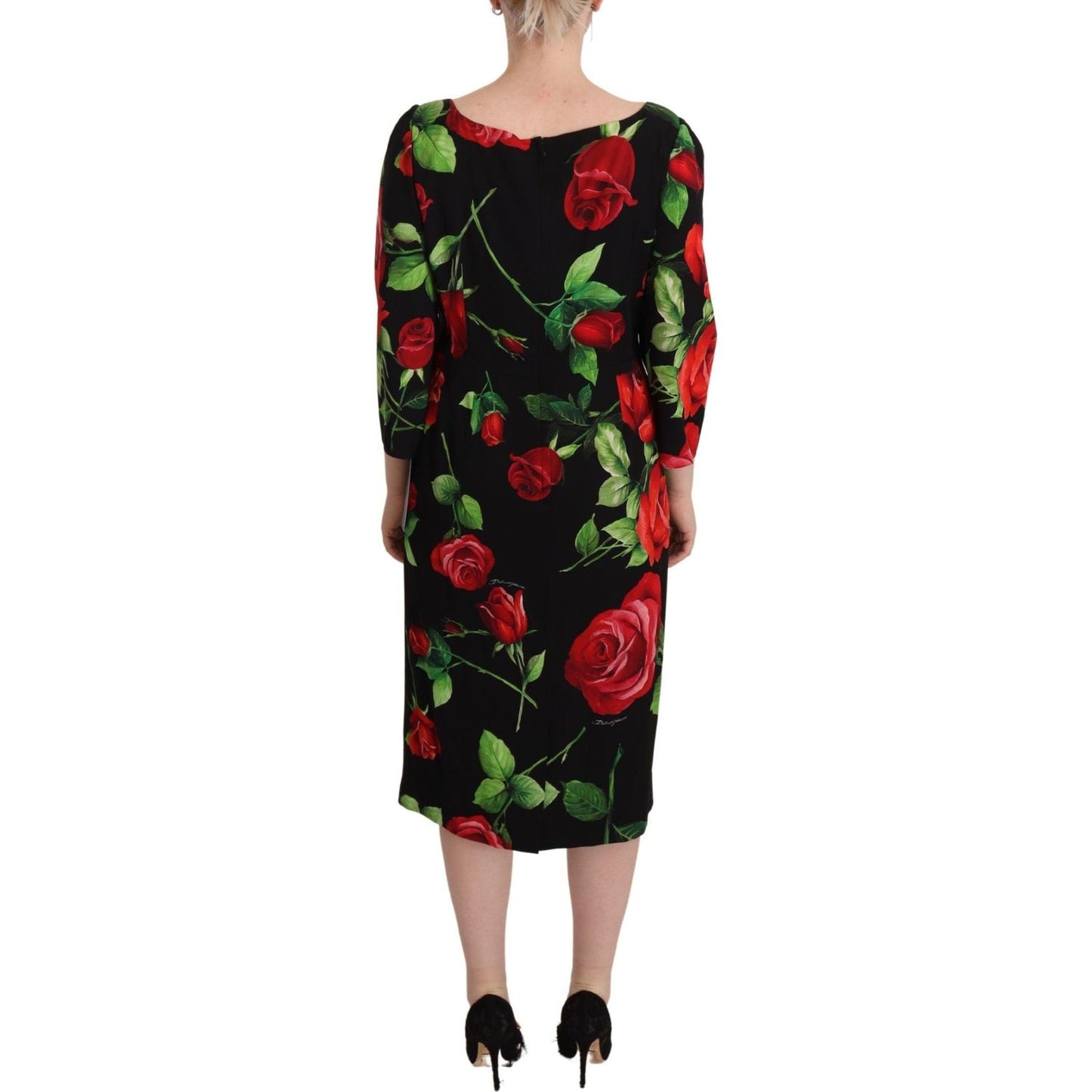 Elegant Floral Print Silk Sheath Dress