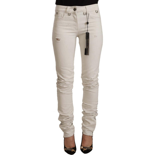 Chic White Mid-Waist Slim Fit Jeans