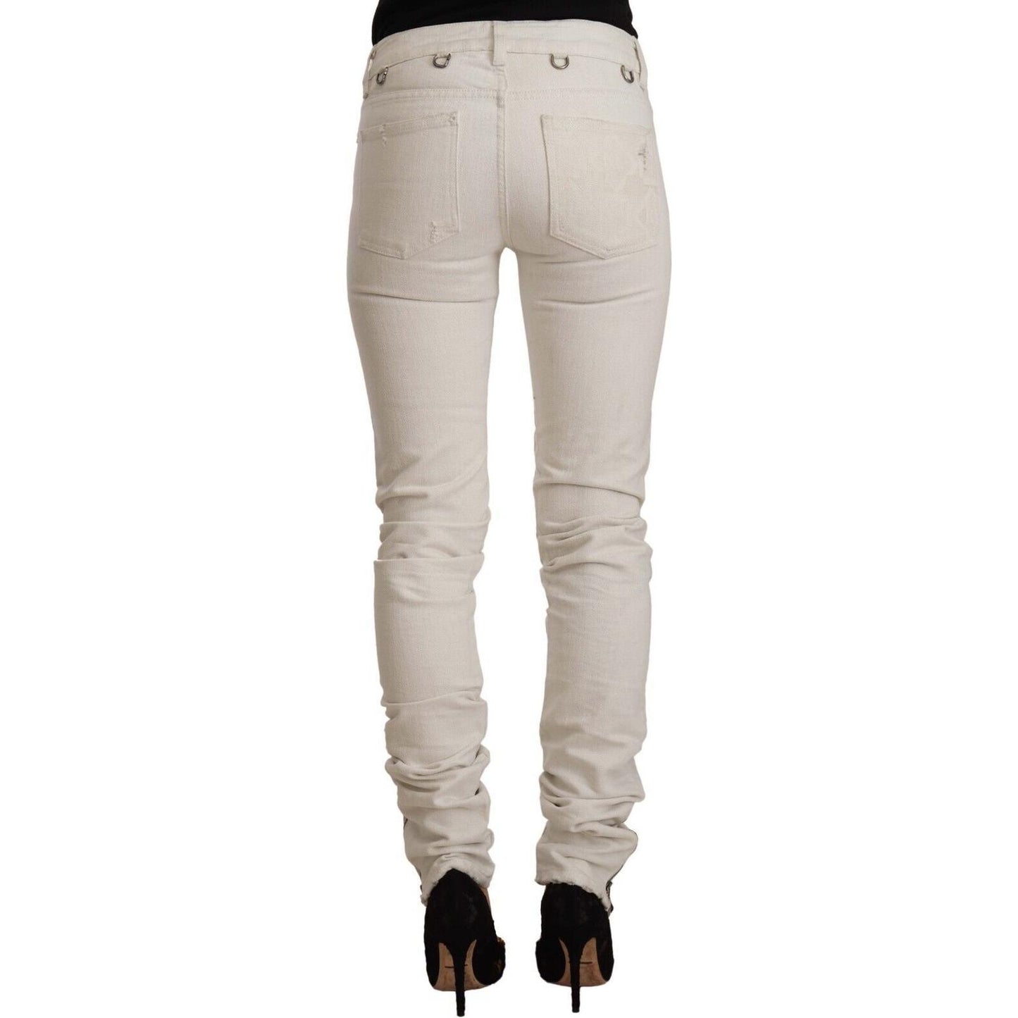 Chic White Mid-Waist Slim Fit Jeans