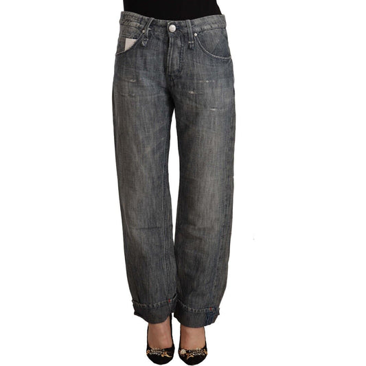 Chic Gray Straight Cut Ramie-Cotton Jeans