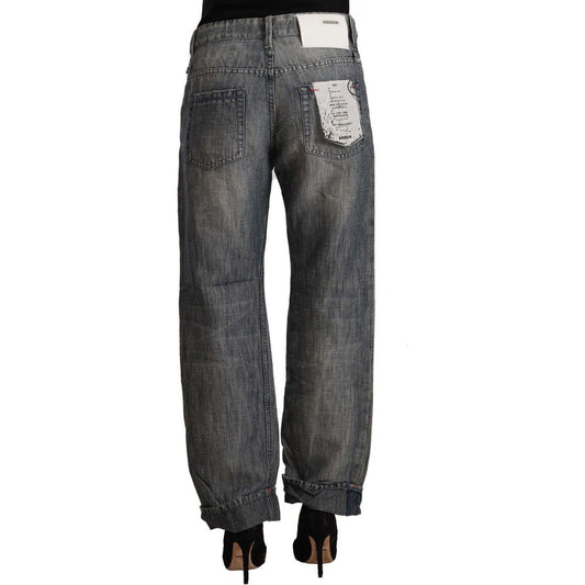 Chic Gray Straight Cut Ramie-Cotton Jeans