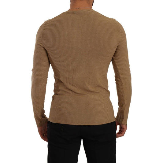 Classic V-Neck Wool Sweater in Brown