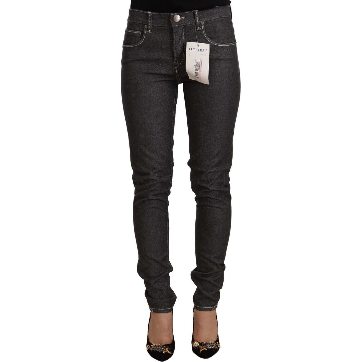 Chic Mid Waist Skinny Black Jeans