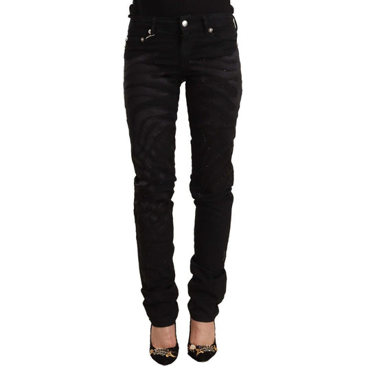 Elegant Black Slim Fit Embellished Jeans