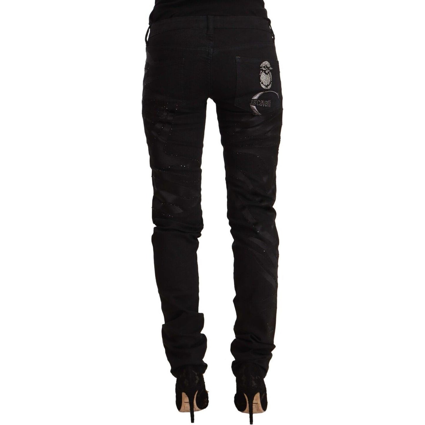 Elegant Black Slim Fit Embellished Jeans