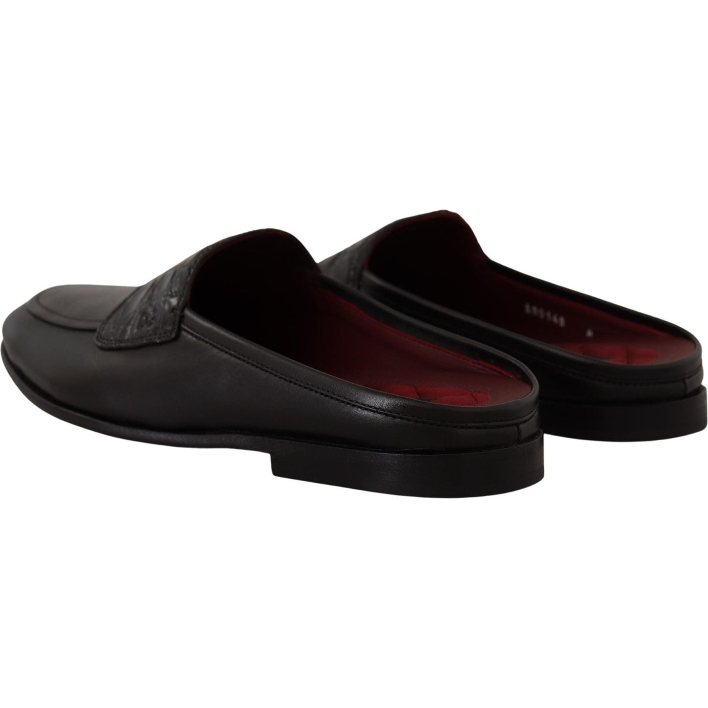 Exquisite Black & Burgundy Leather Slides