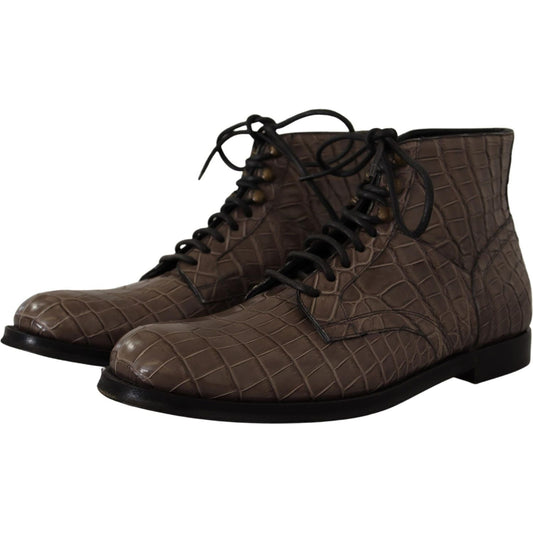 Elegant Crocodile Derby Brogue Boots