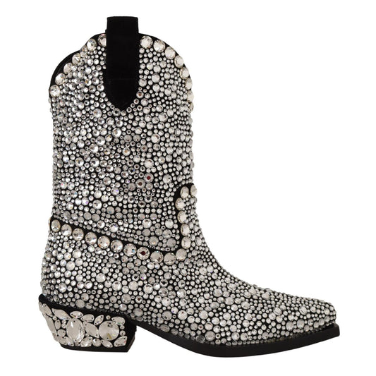 Dolce & Gabbana Black Suede Strass Crystal Cowgirl Boots Dolce & Gabbana