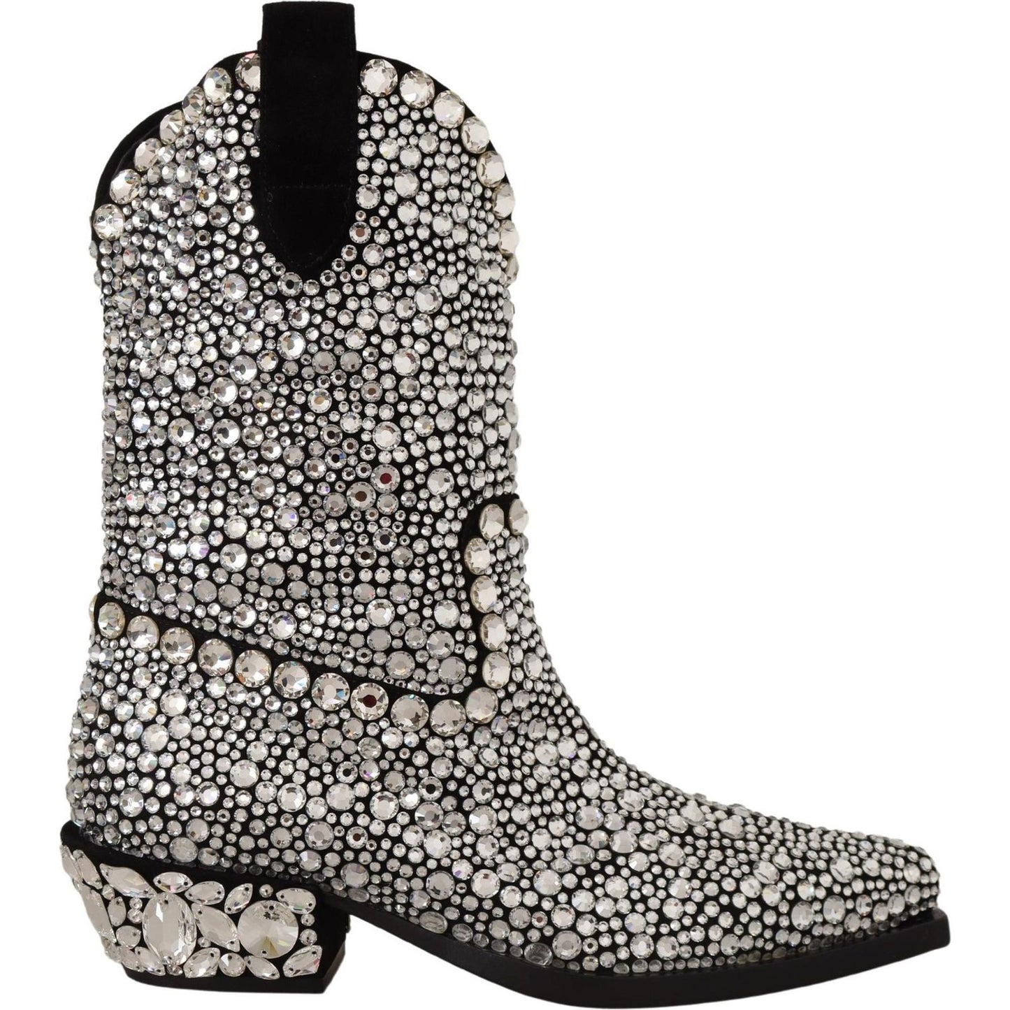 Crystal-Embellished Black Suede Boots