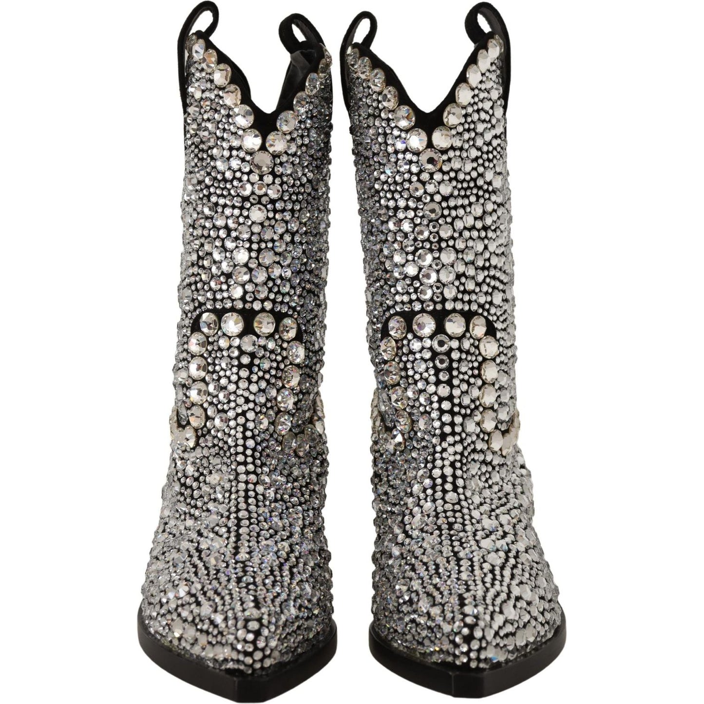 Crystal-Embellished Black Suede Boots