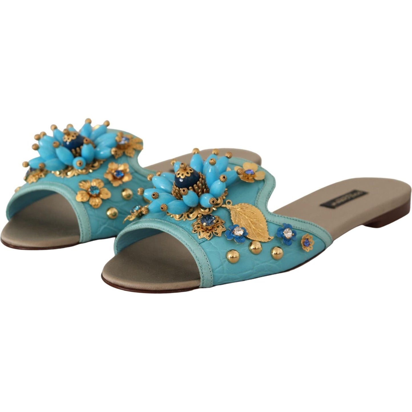 Exquisite Crystal-Embellished Exotic Leather Sandals