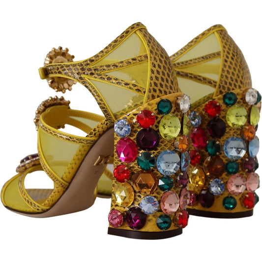 Stunning Crystal-Embellished Yellow Leather Sandals