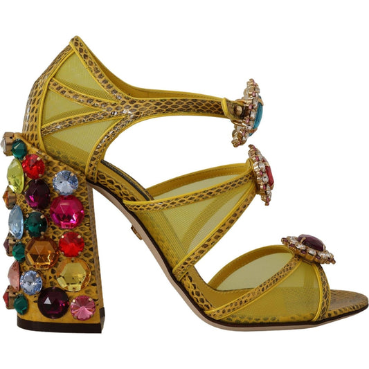 Stunning Crystal-Embellished Yellow Leather Sandals