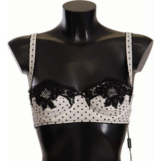 Elegant White Lace & Polka Dot Silk Bra