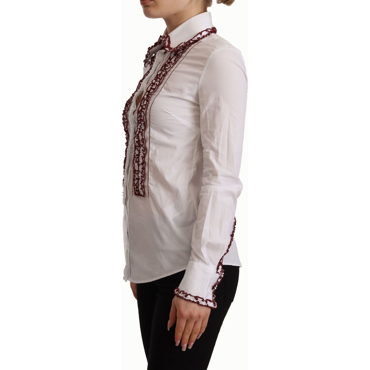 Elegant White Cotton Long Sleeve Polo Top