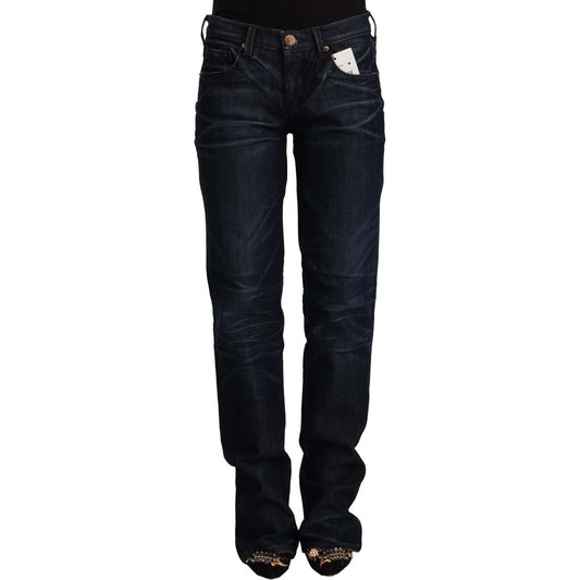 Chic Dark Blue Mid Waist Jeans