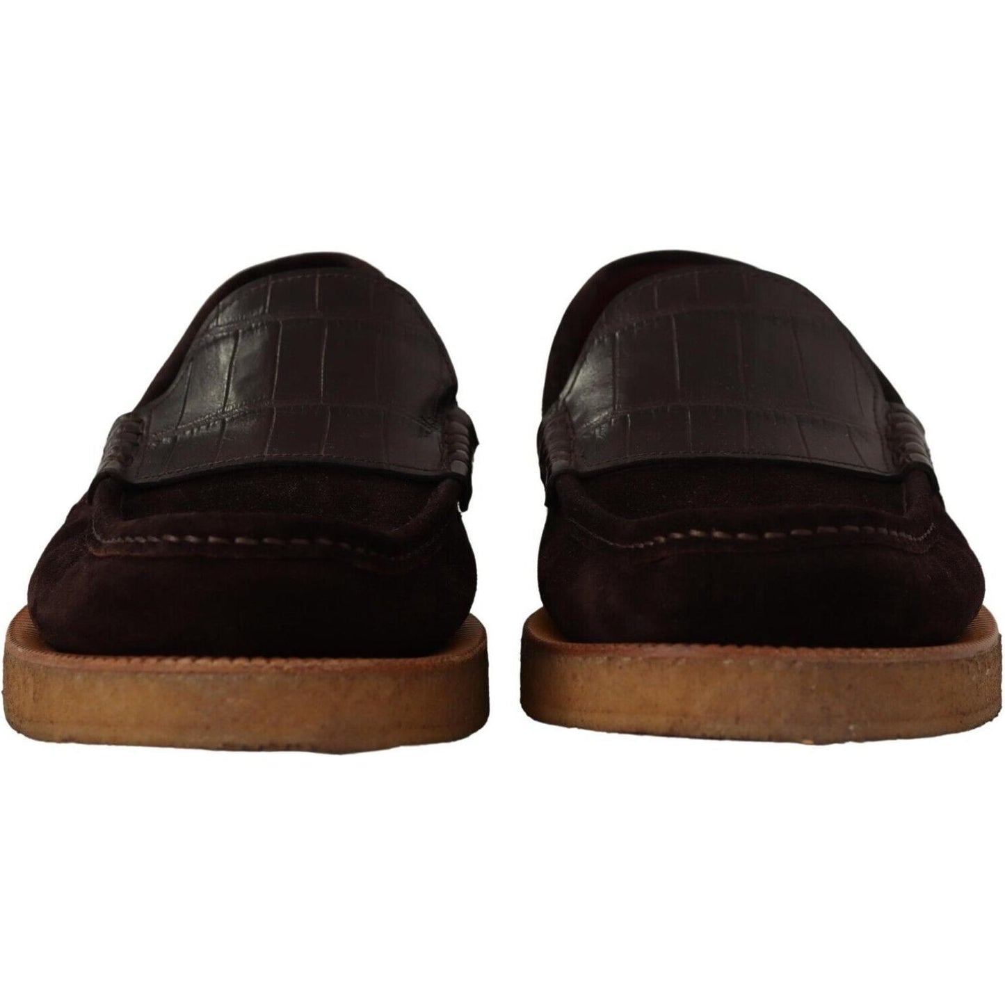 Elegant Suede Crocodile Loafers in Brown