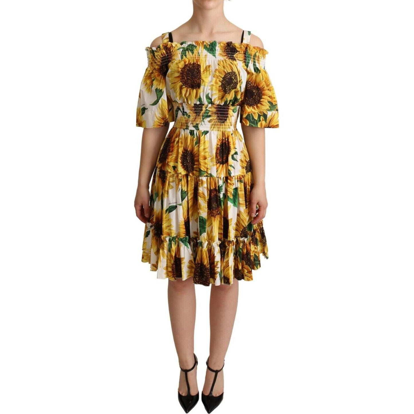 Elegant Sunflower Open Shoulder Dress