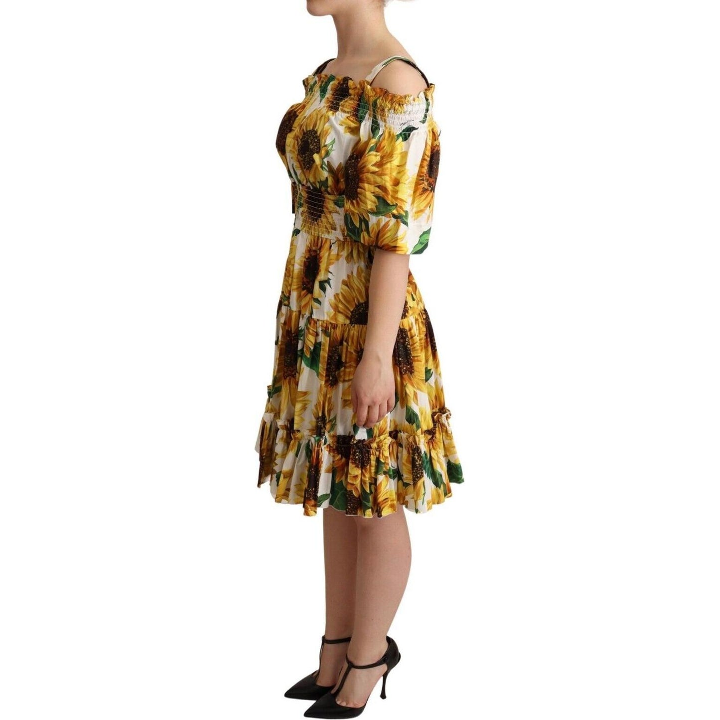 Elegant Sunflower Open Shoulder Dress