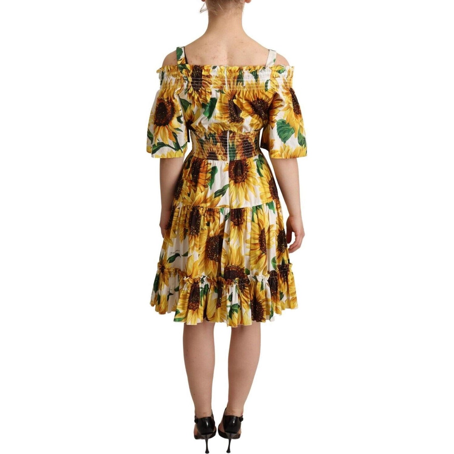 Elegant Sunflower Open Shoulder Dress