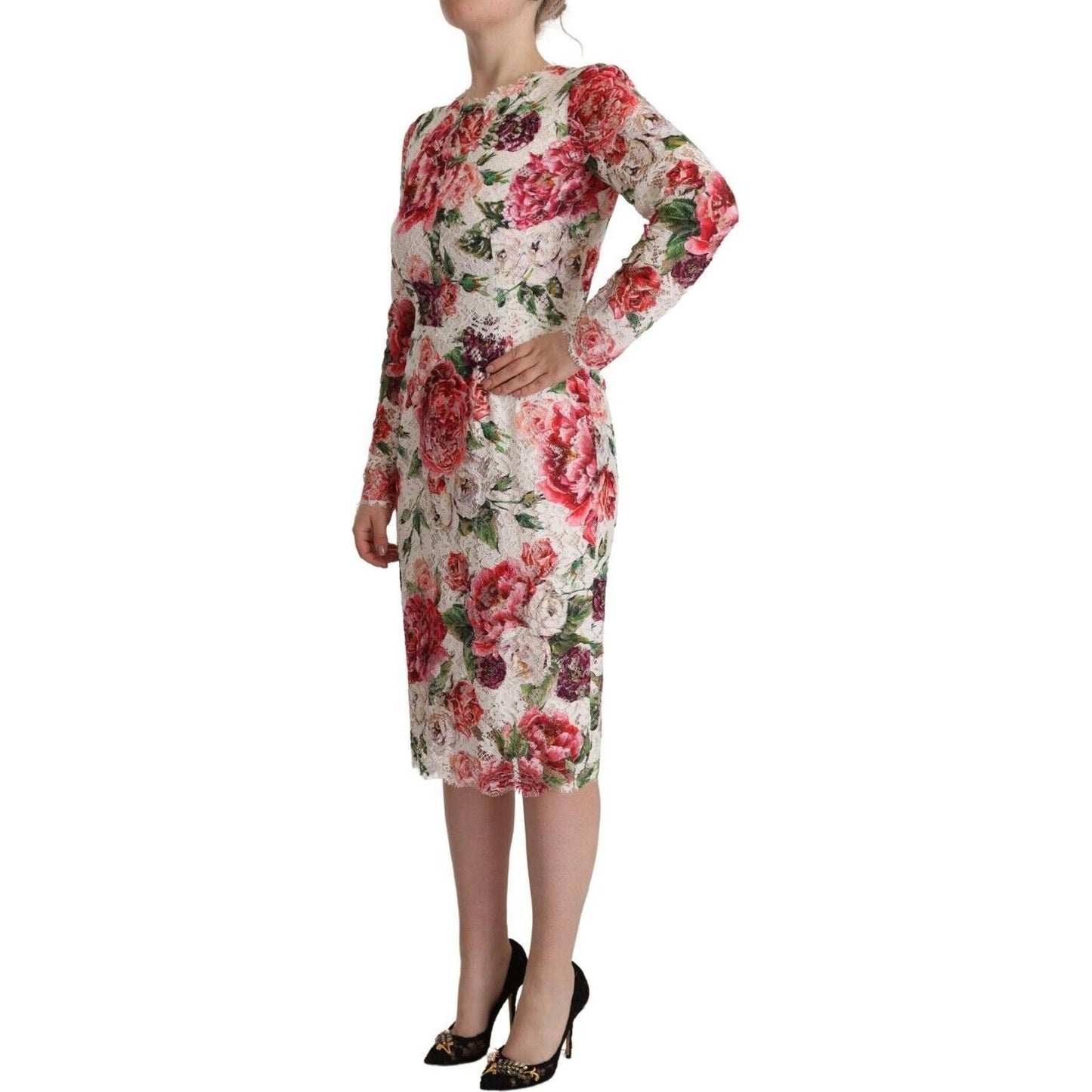 Elegant Sheath Lace Floral Midi Dress