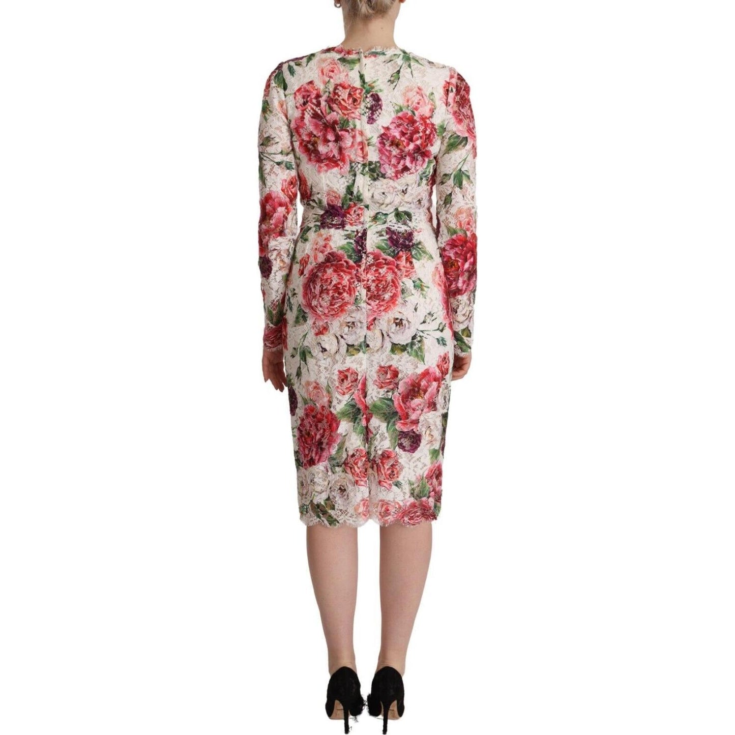 Elegant Sheath Lace Floral Midi Dress