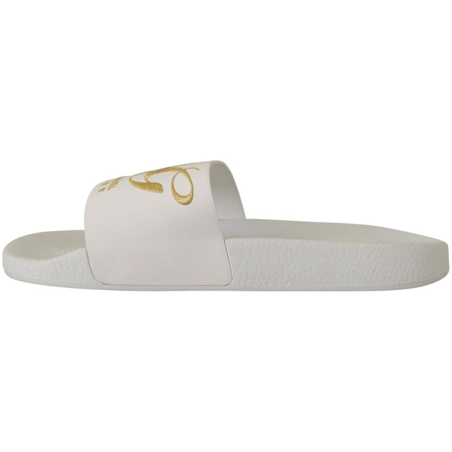 Chic White Leather Slides with Gold Embroidery