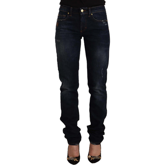 Chic Mid-Waist Skinny Jeans in Dark Blue Wash