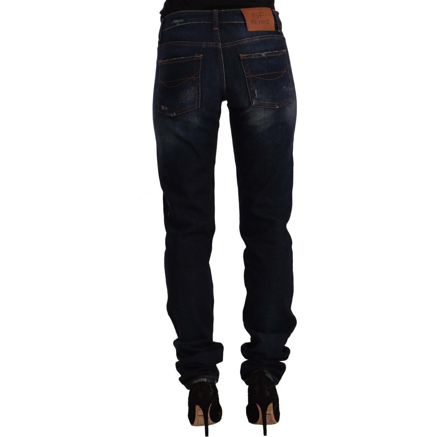 Chic Mid-Waist Skinny Jeans in Dark Blue Wash