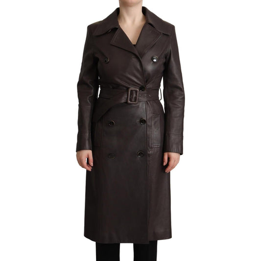 Elegant Double-Breasted Lambskin Leather Coat