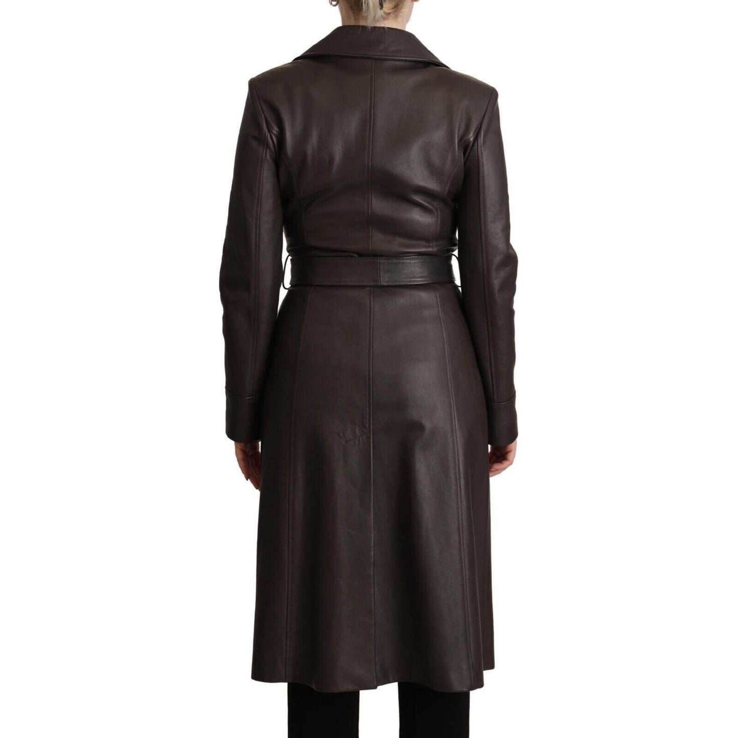 Elegant Double-Breasted Lambskin Leather Coat