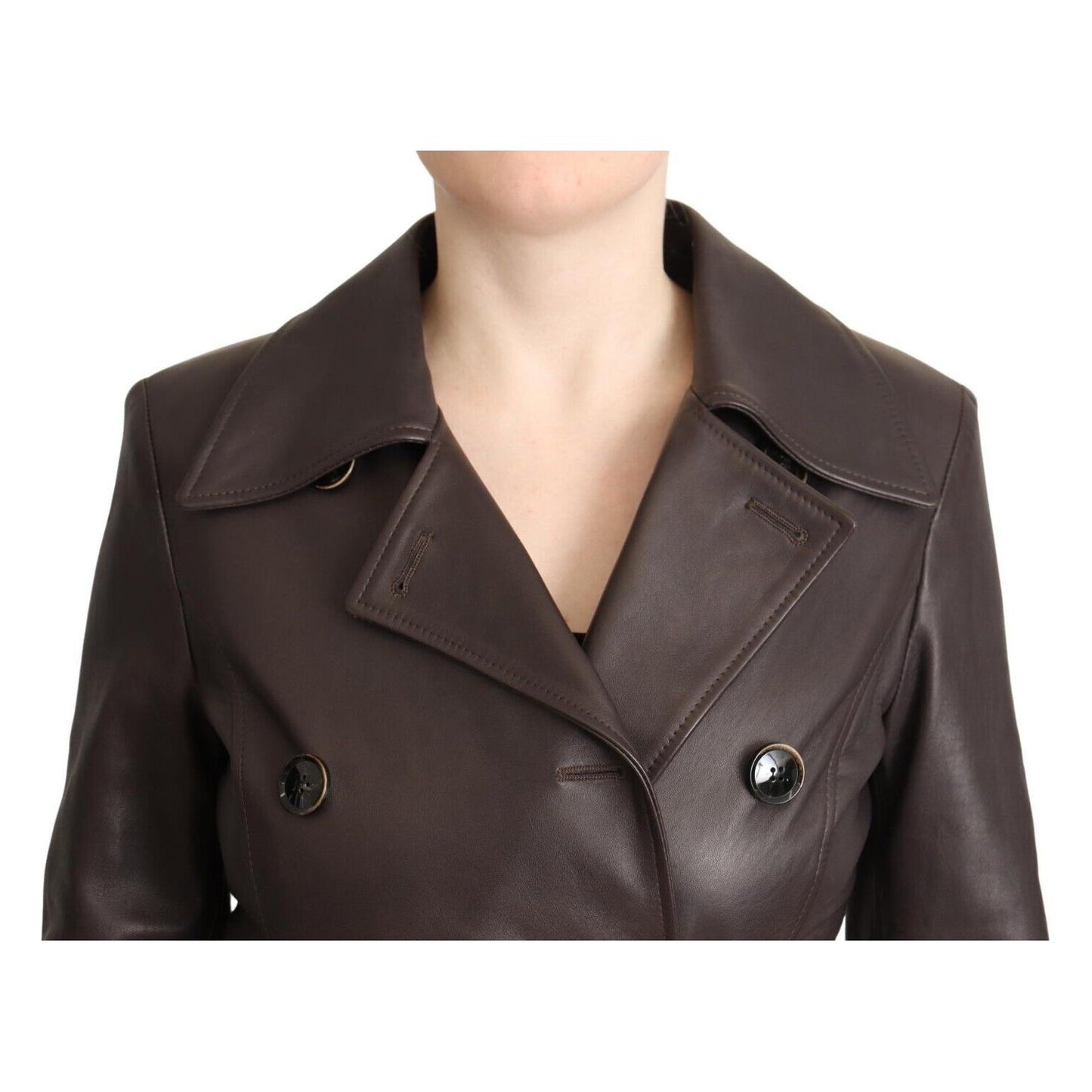 Elegant Double-Breasted Lambskin Leather Coat