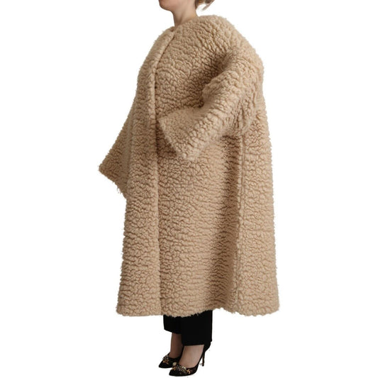 Elegant Beige Cashmere Overcoat Jacket