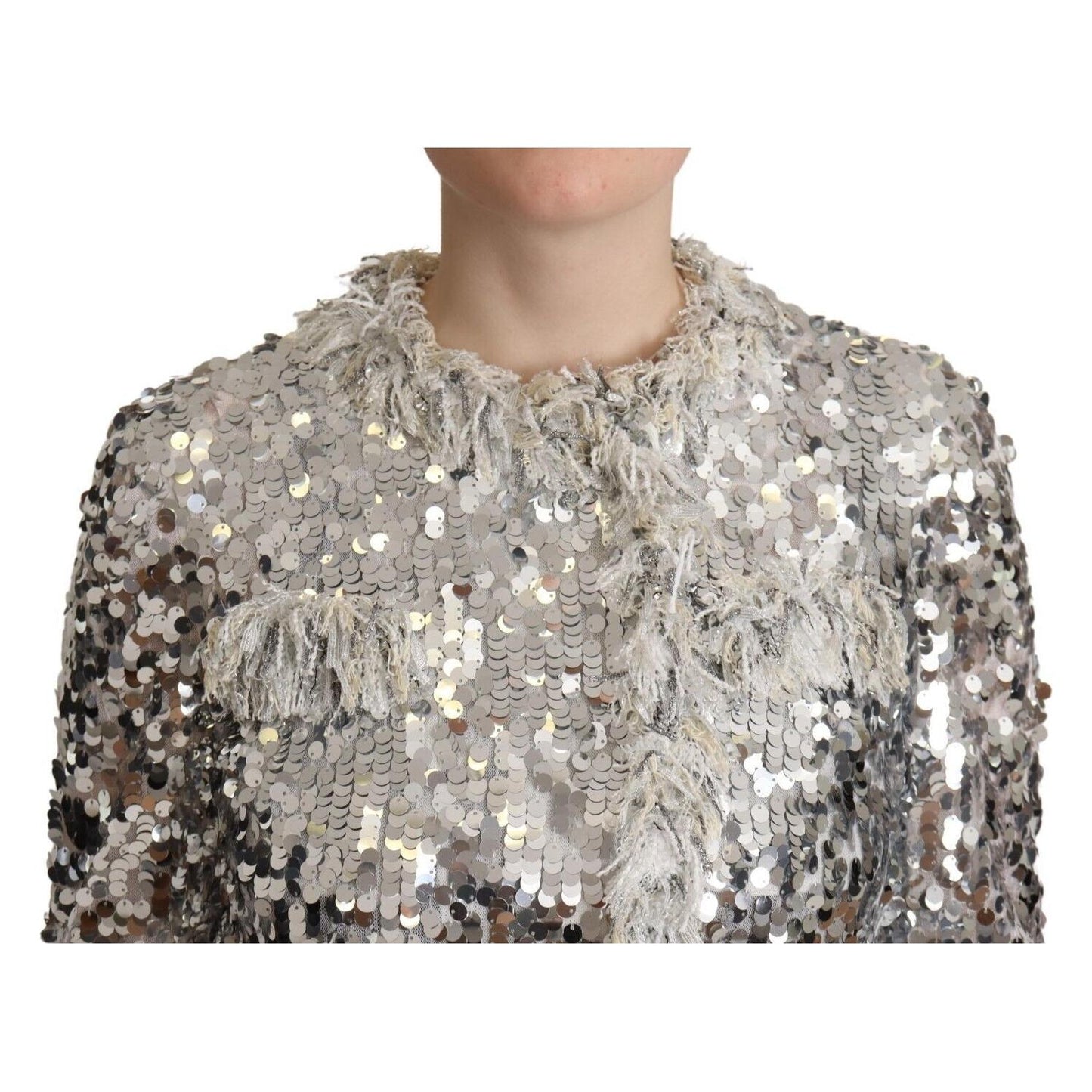 Chic Silver Sequined Jacket Coat