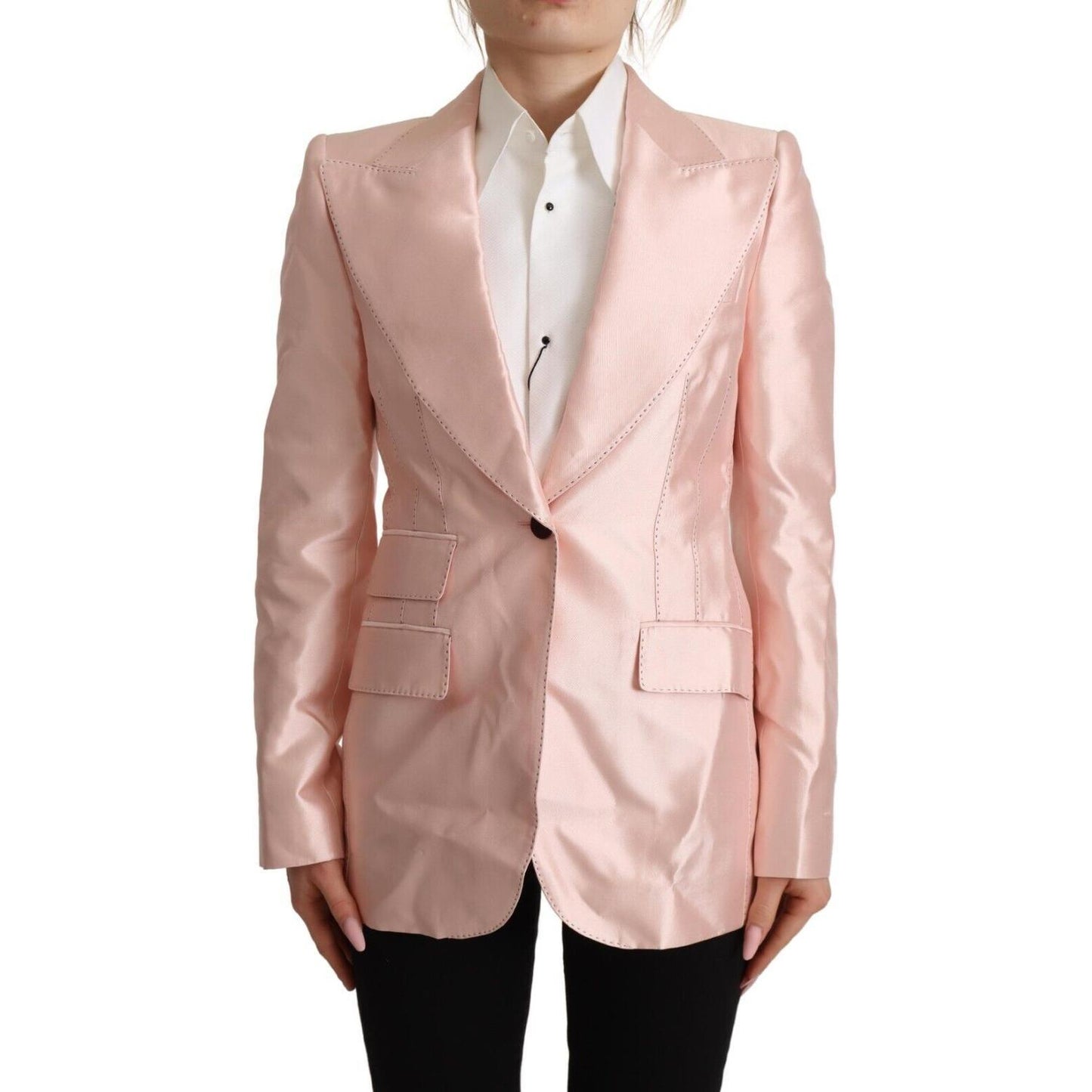 Elegant Pink Silk Blazer Jacket