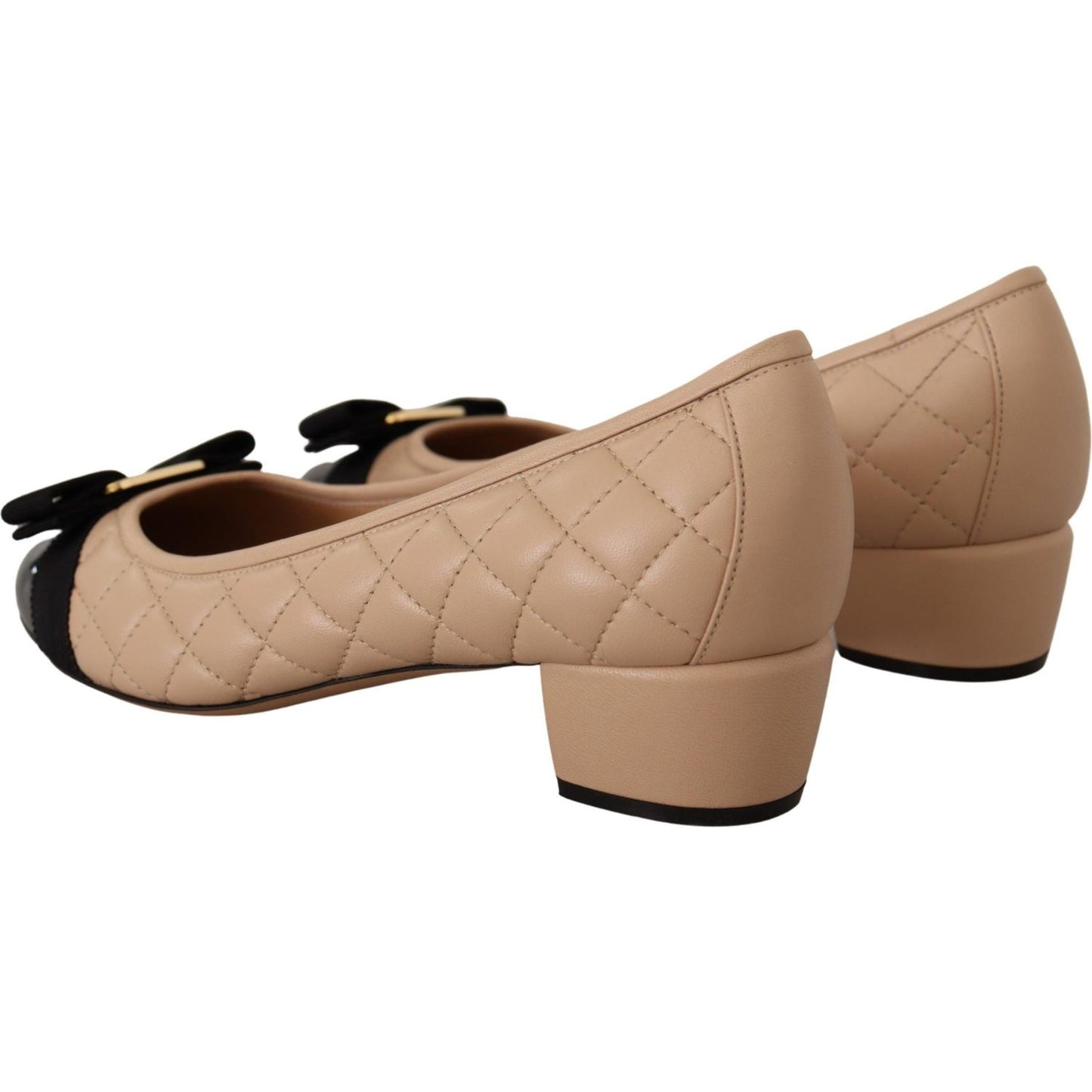 Elegant Quilted Leather Pumps in Beige and Black